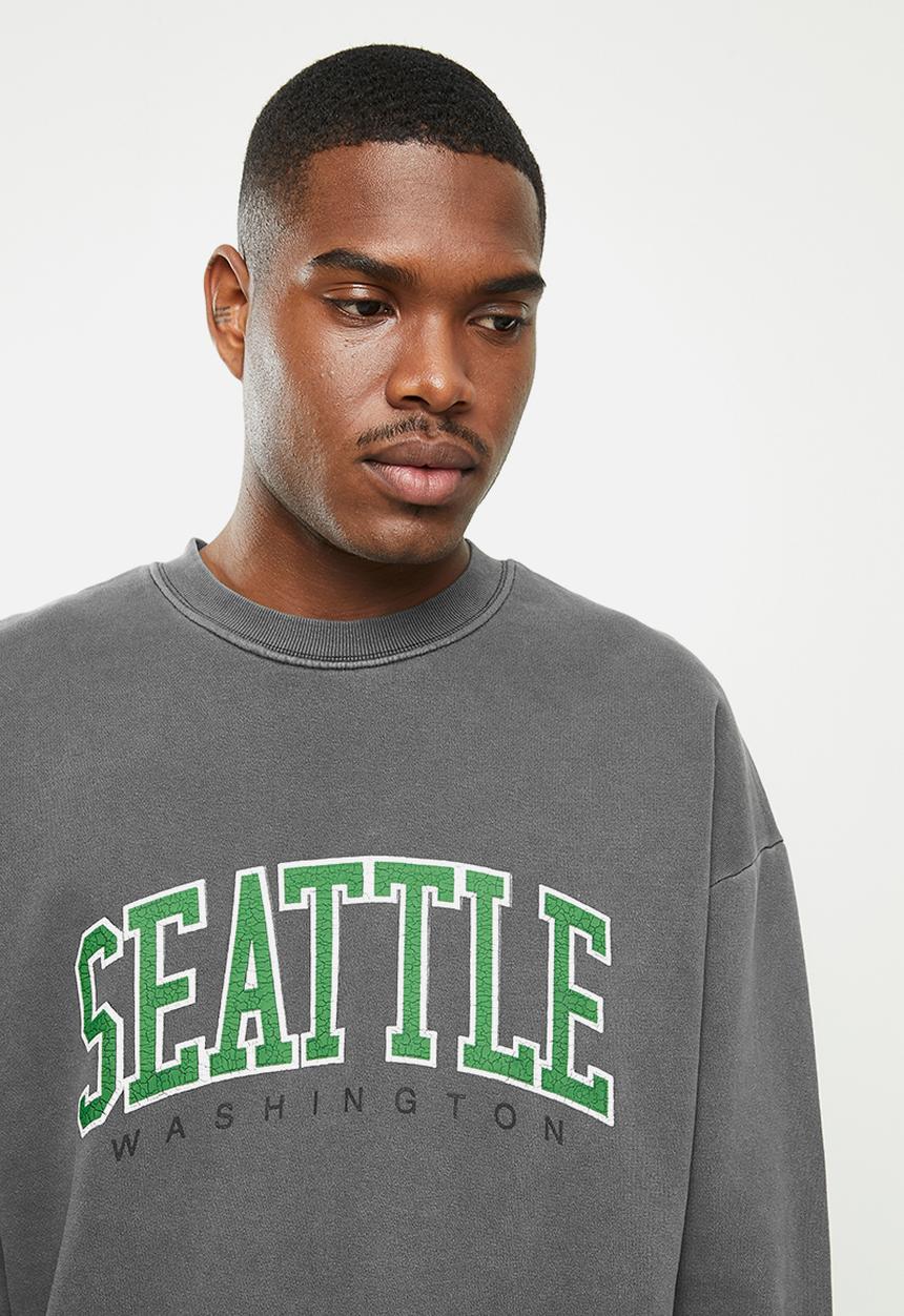 Factorie - Elite oversized crew - washed black/seattle