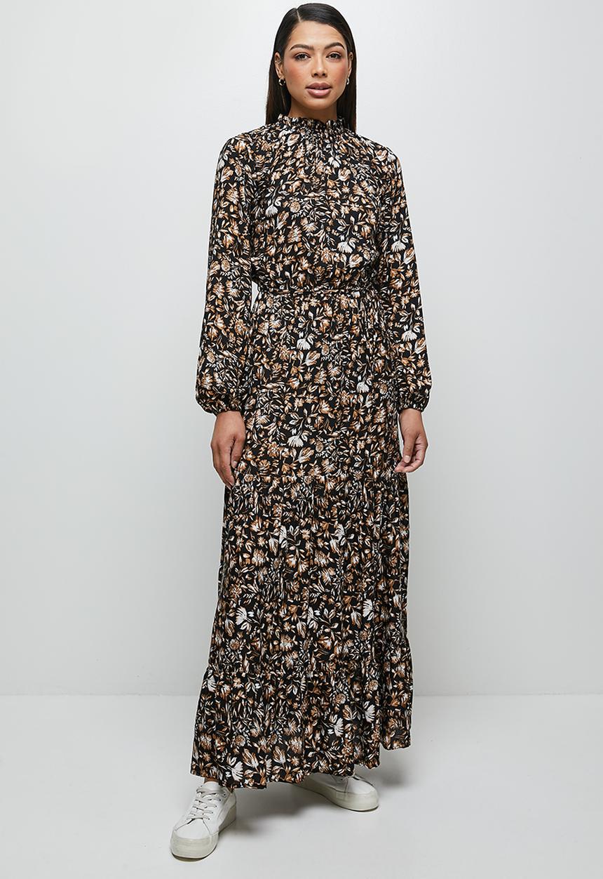 edit - Piecrust balloon sleeve tiered maxi - black 