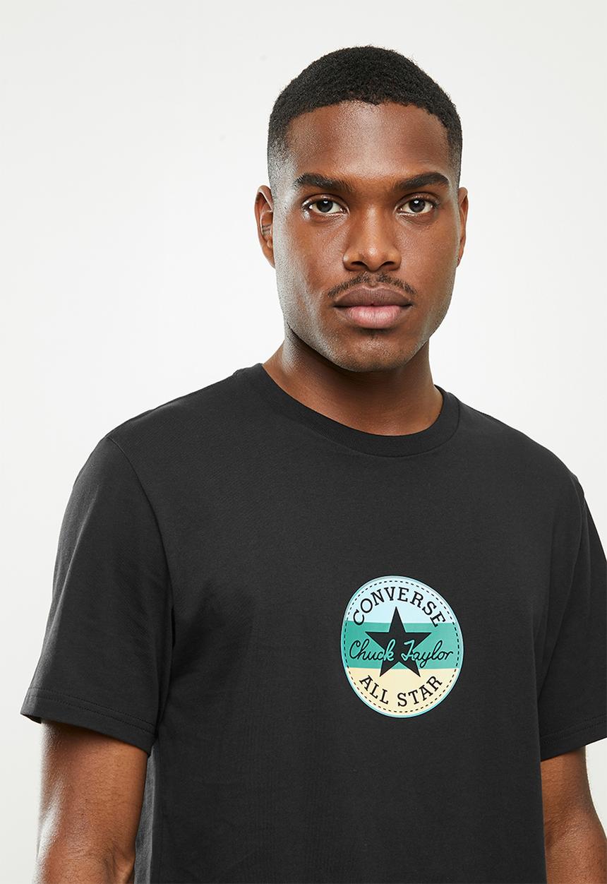 Converse - Striped center front chuck patch short sleeve tee - black