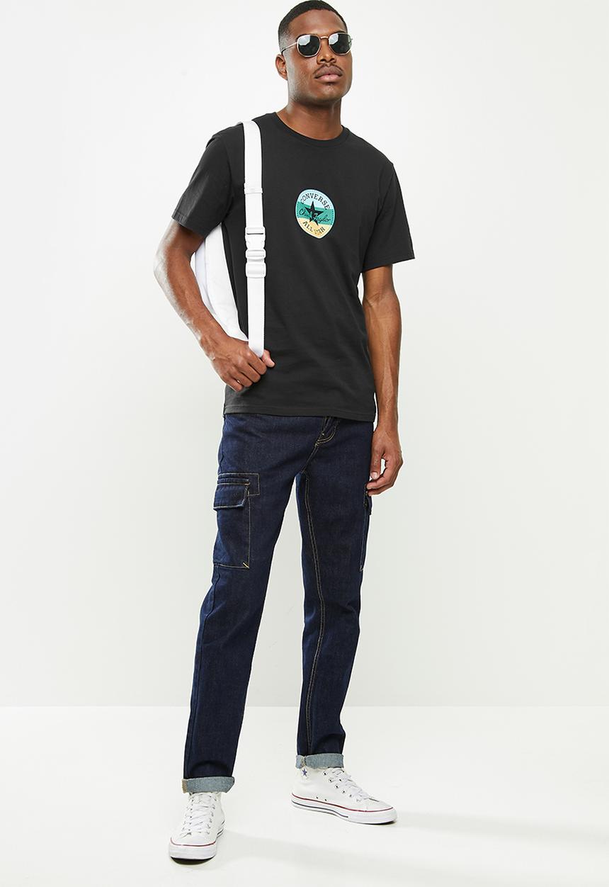 Converse - Striped center front chuck patch short sleeve tee - black