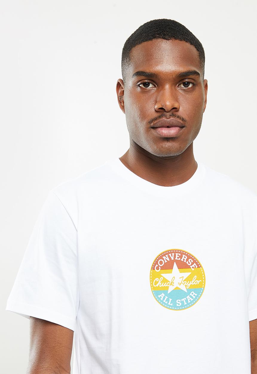 Converse - Striped center front chuck patch short sleeve tee - white