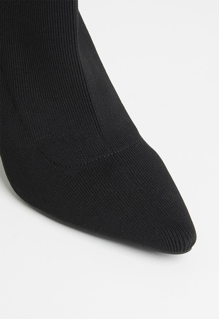 Missguided - Stacked heel knitted pointed toe ankle boot - black