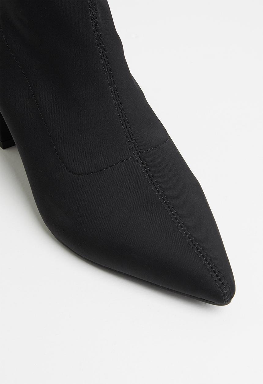 Missguided - Pointed toe mid heel sock boot lycra - black