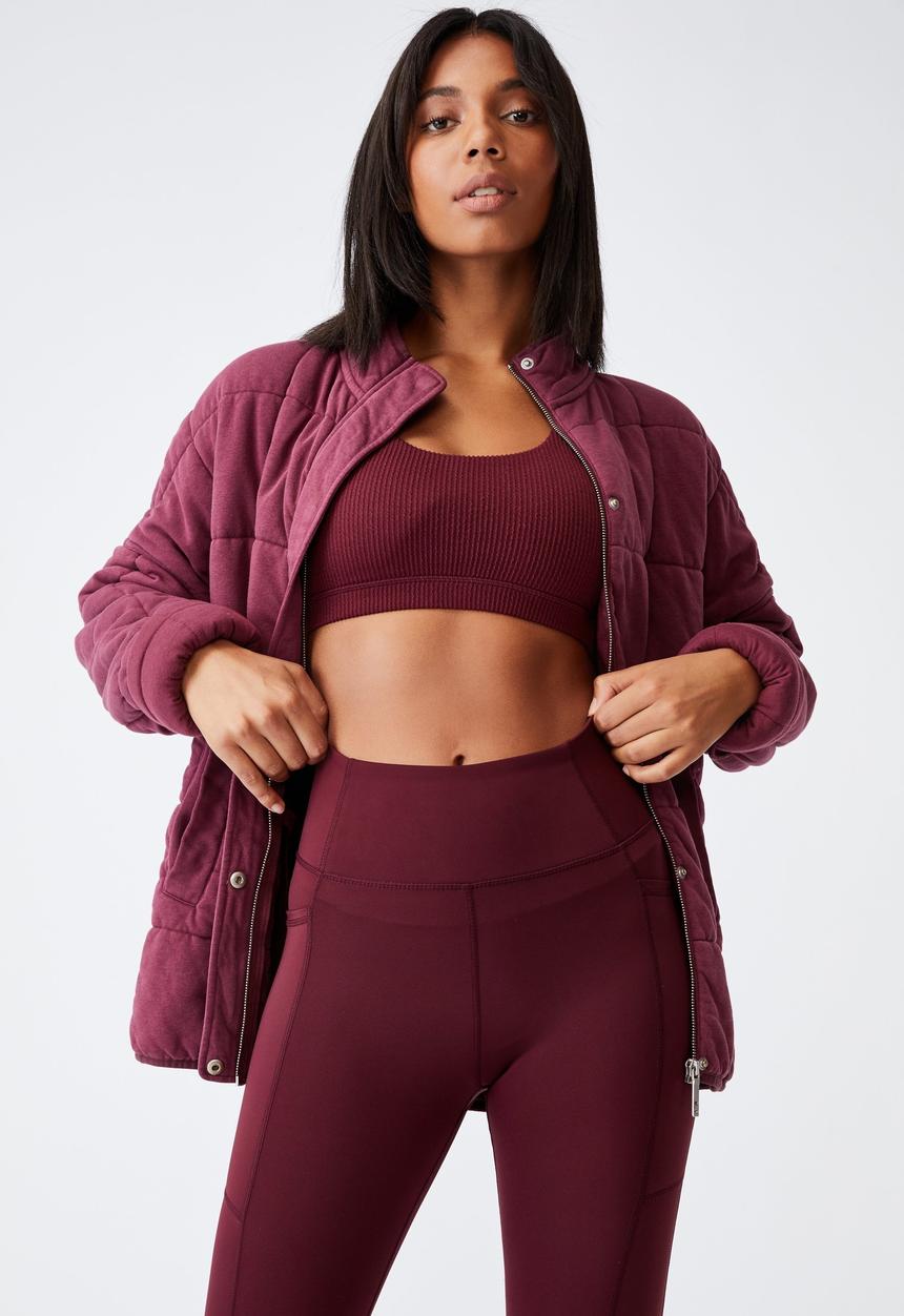 Cotton On - Quilted zip through jacket - mulberry