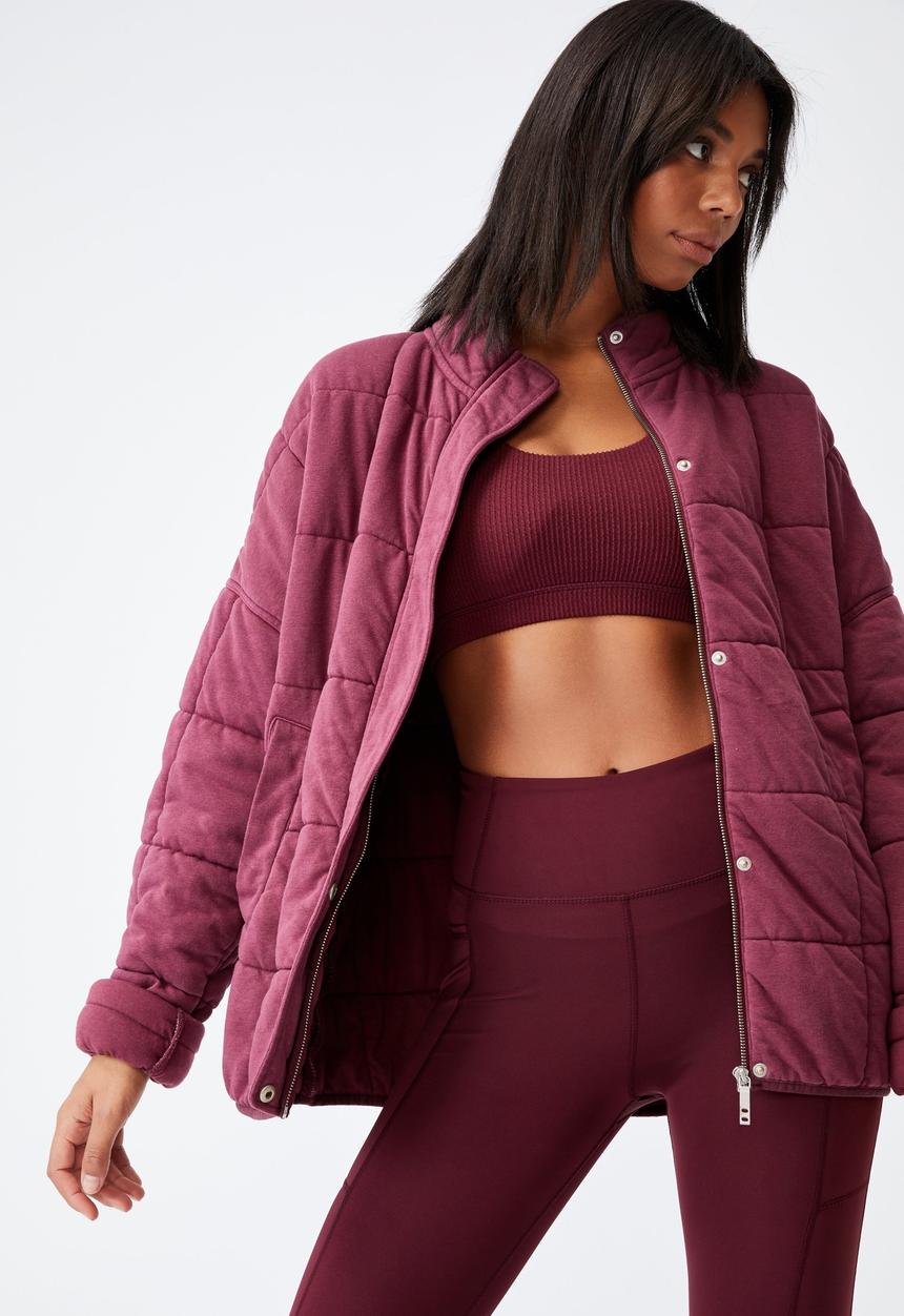 Cotton On - Quilted zip through jacket - mulberry