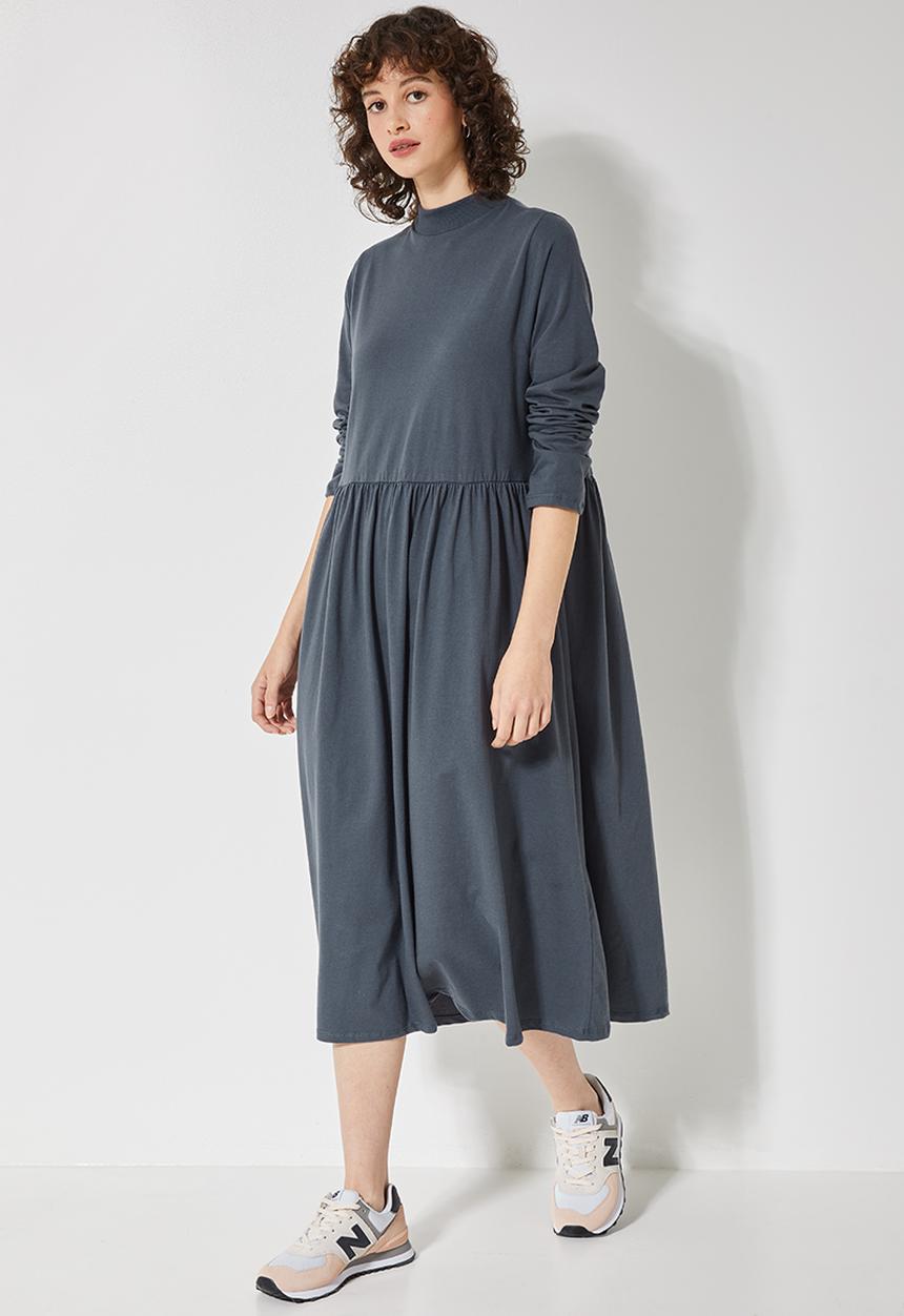 Superbalist - Babydoll long sleeve midi dress - grey