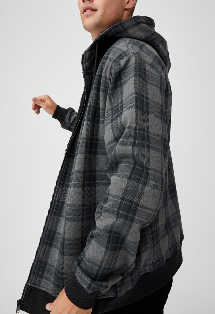 Cotton On - Sherpa zip thru - grey earth check