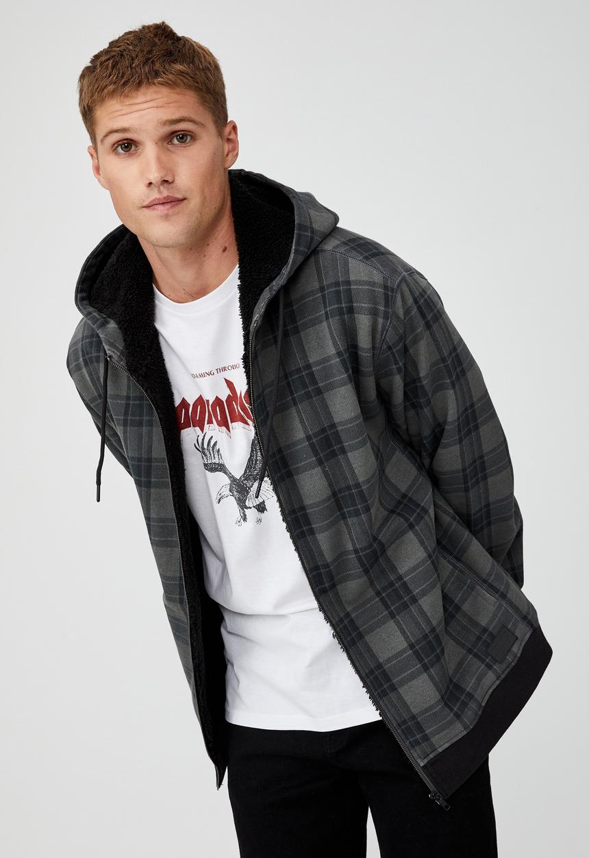 Cotton On - Sherpa zip thru - grey earth check