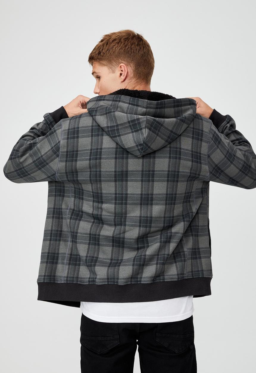 Cotton On - Sherpa zip thru - grey earth check