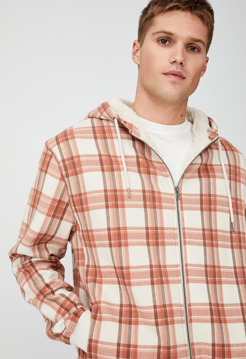 Cotton On - Sherpa zip thru - ecru earth check