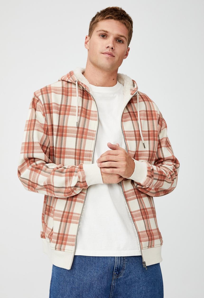 Cotton On - Sherpa zip thru - ecru earth check