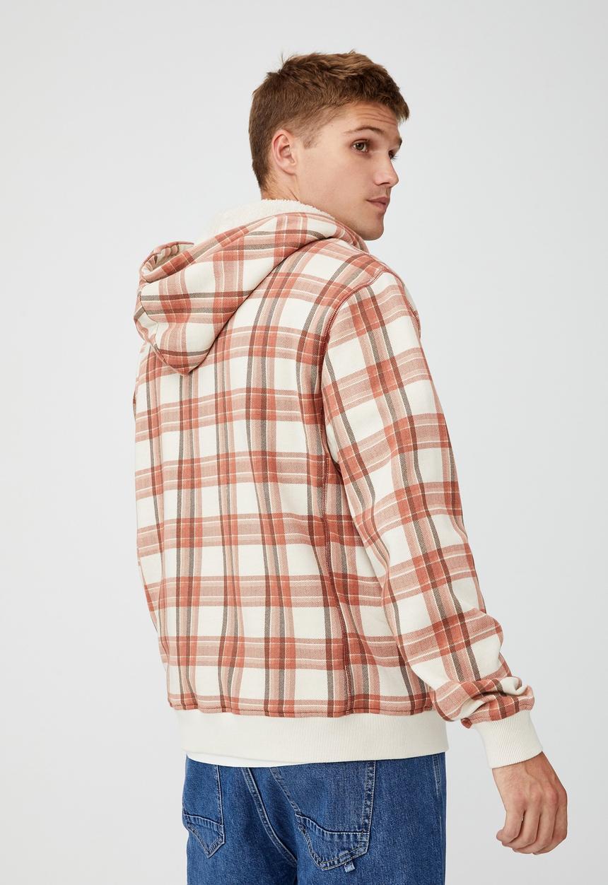 Cotton On - Sherpa zip thru - ecru earth check