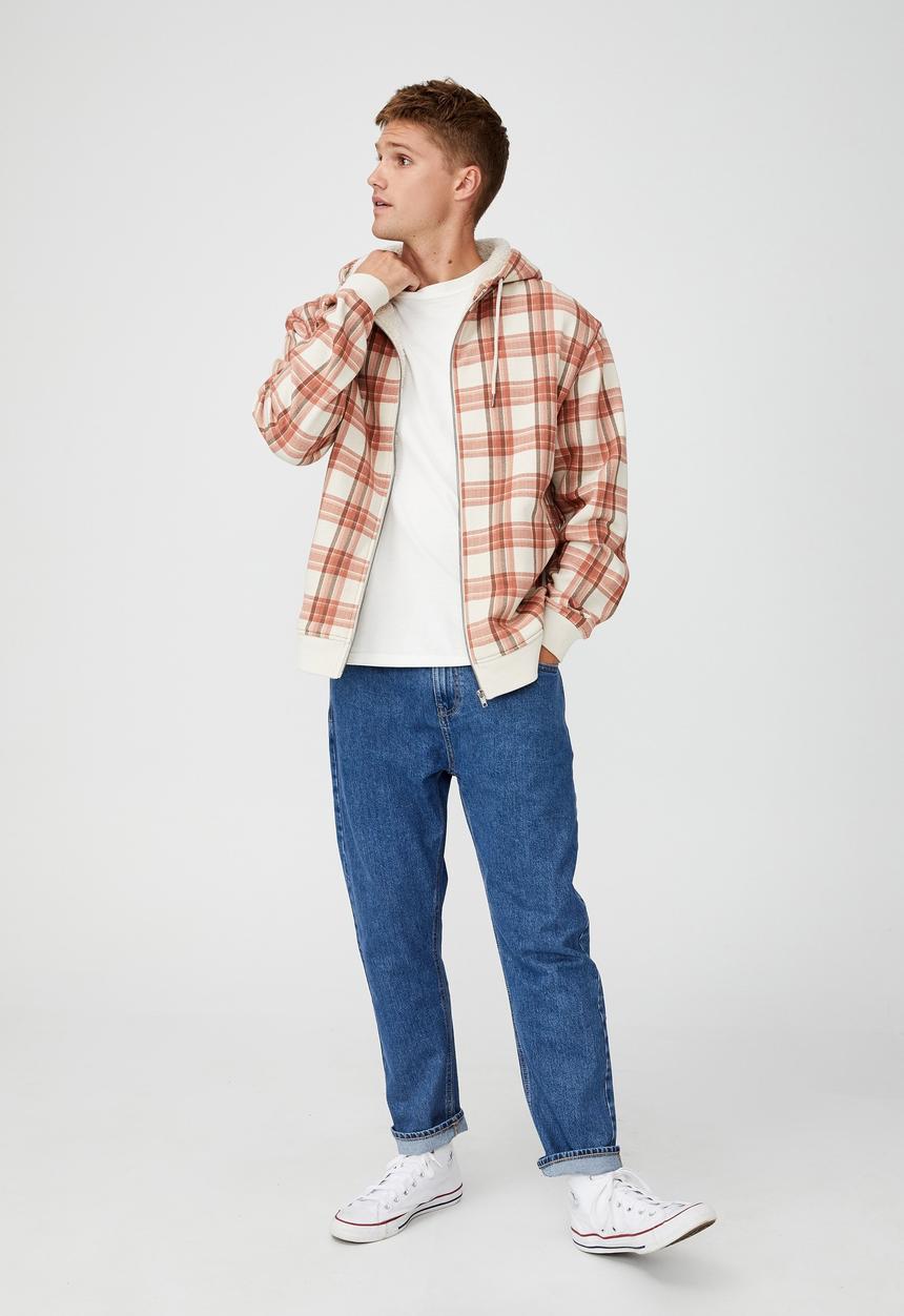 Cotton On - Sherpa zip thru - ecru earth check