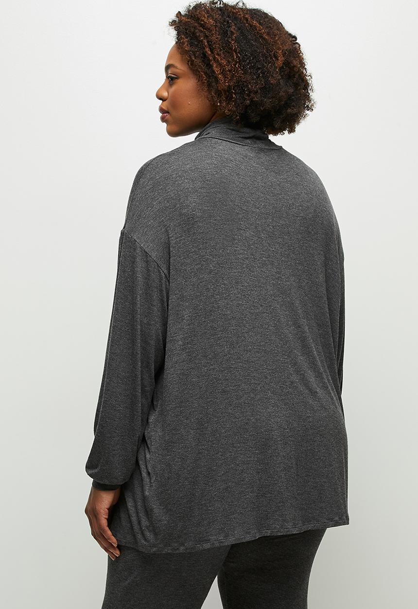 edit Plus - Roll neck easy fit cuffed tee - charcoal 