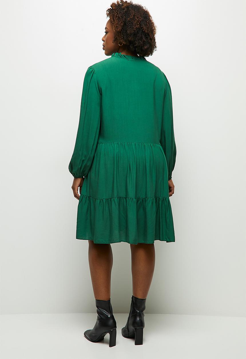 MILLA - Peached woven piecrust tiered mini dress - green