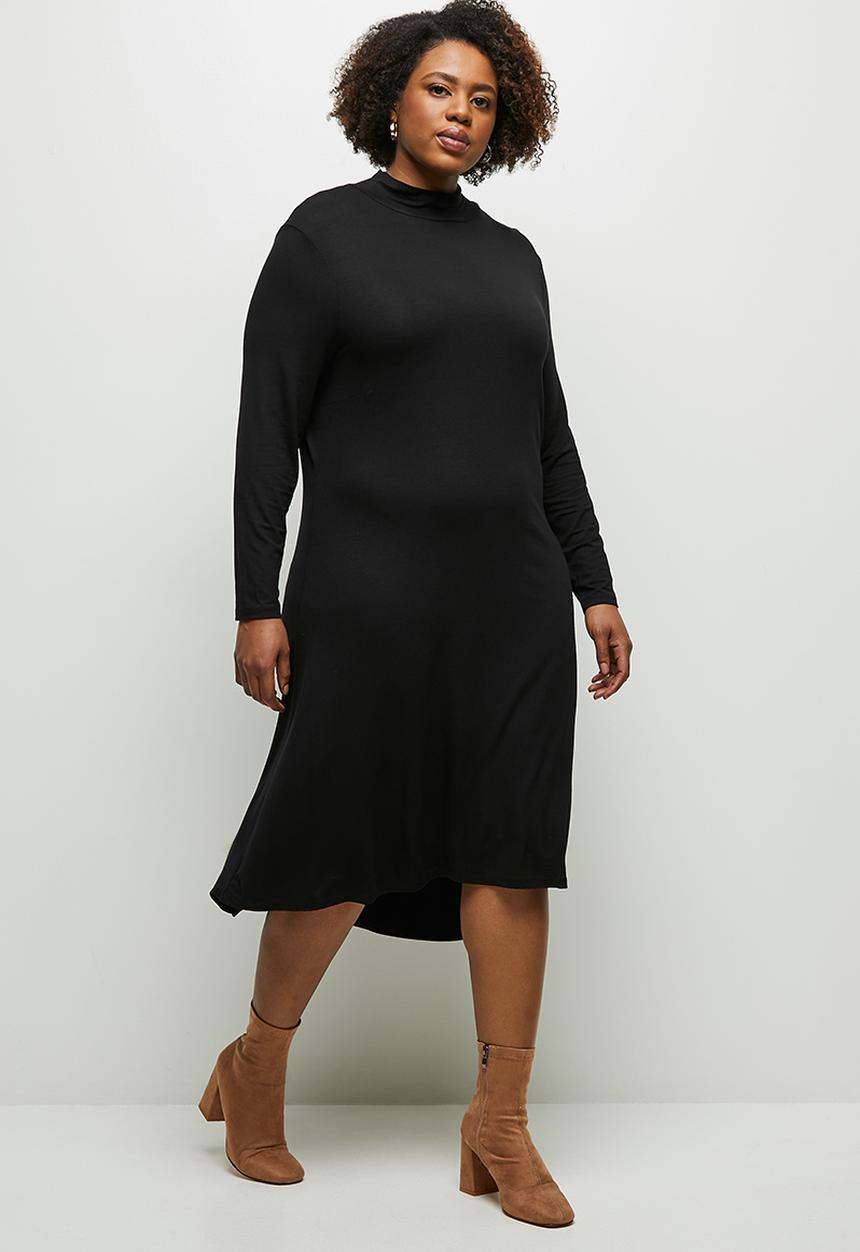 edit Plus - Round neck hi low midi dress - black