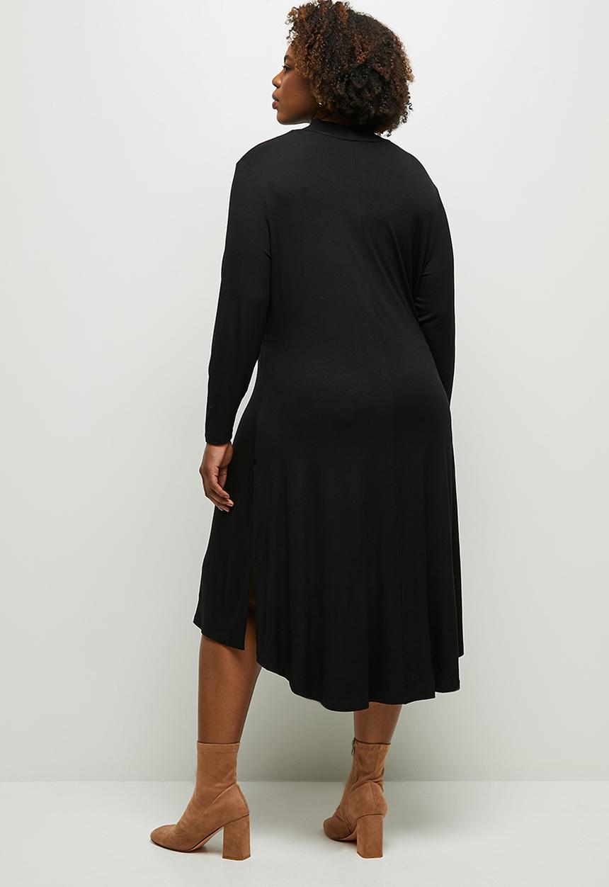 edit Plus - Round neck hi low midi dress - black