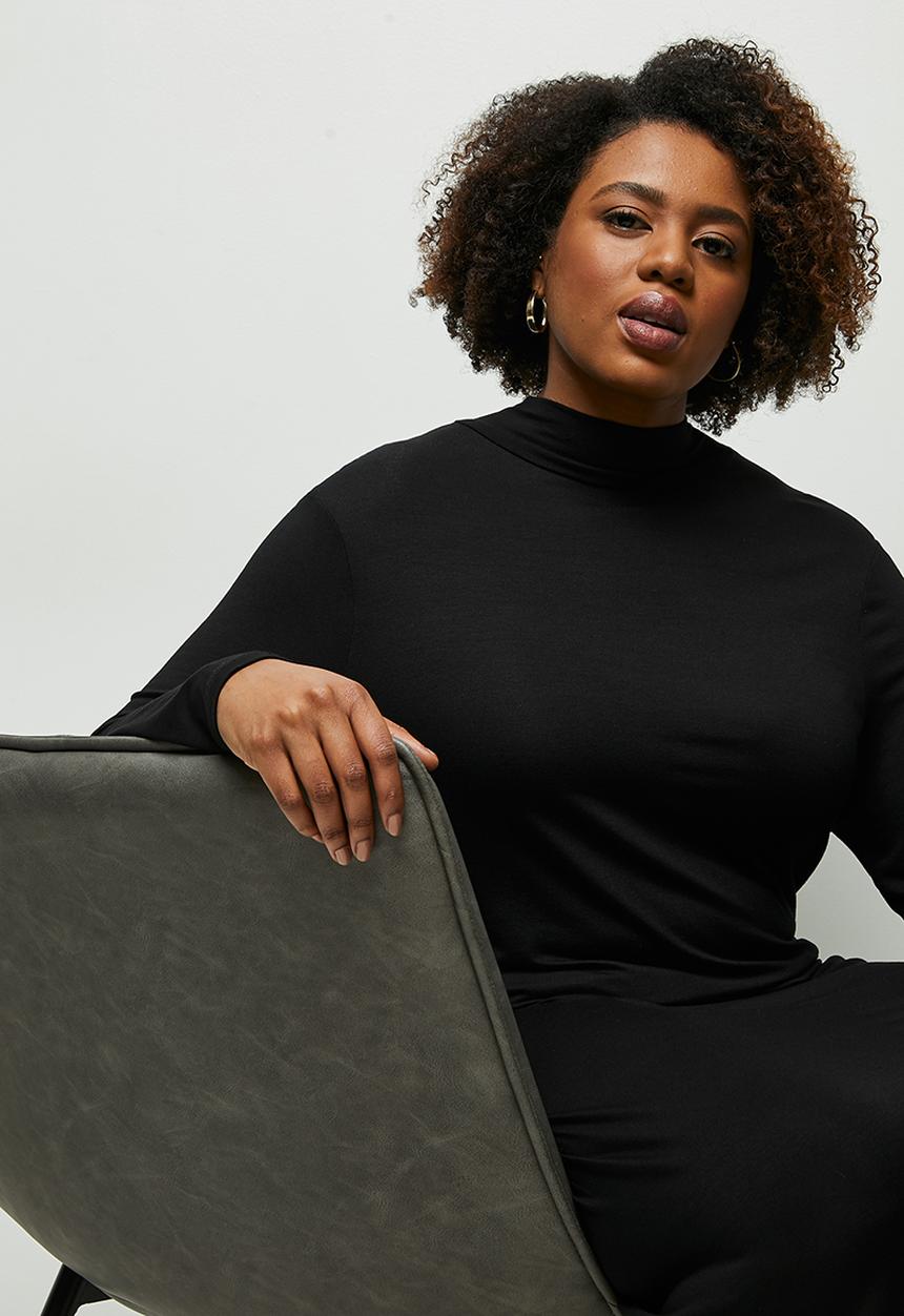 edit Plus - Round neck hi low midi dress - black