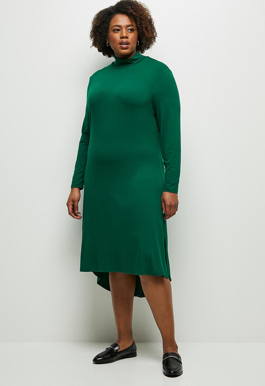 edit Plus - Round neck hi low midi dress - green