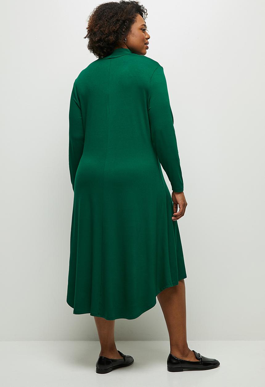 edit Plus - Round neck hi low midi dress - green