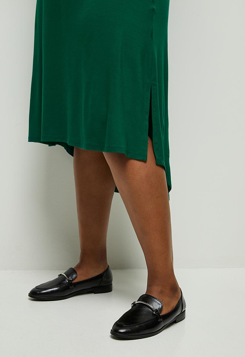 edit Plus - Round neck hi low midi dress - green