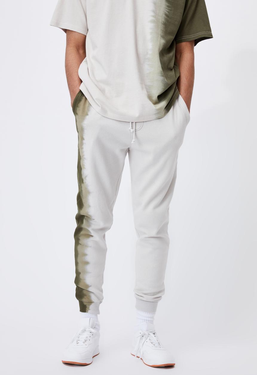 Cotton On - Trippy slim trackie - military/moss stone dip dye
