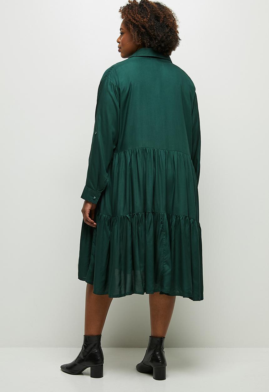 edit Plus - Tiered shirt dress - bottle green