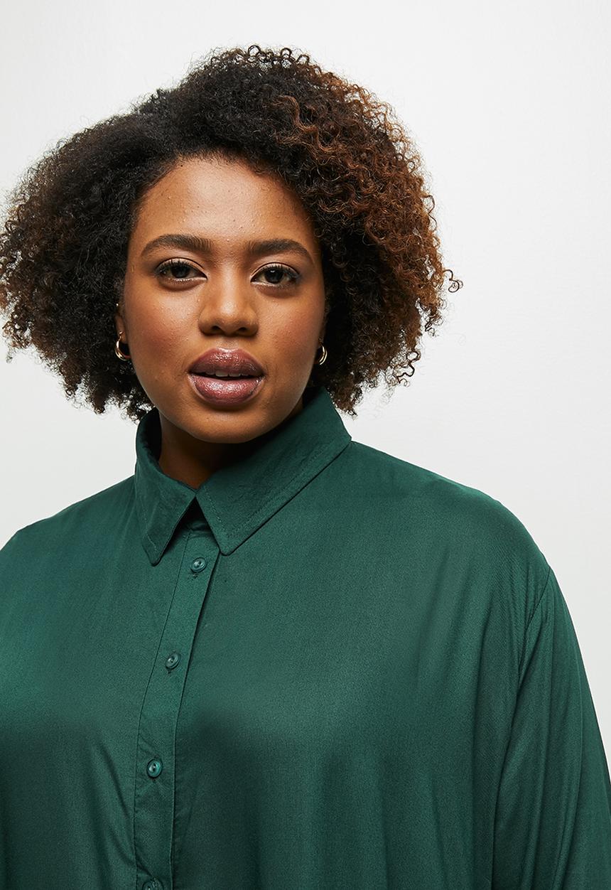 edit Plus - Tiered shirt dress - bottle green
