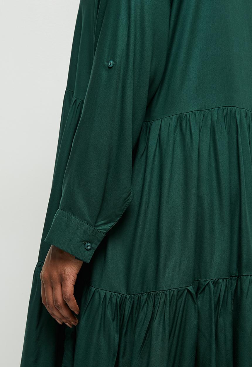 edit Plus - Tiered shirt dress - bottle green
