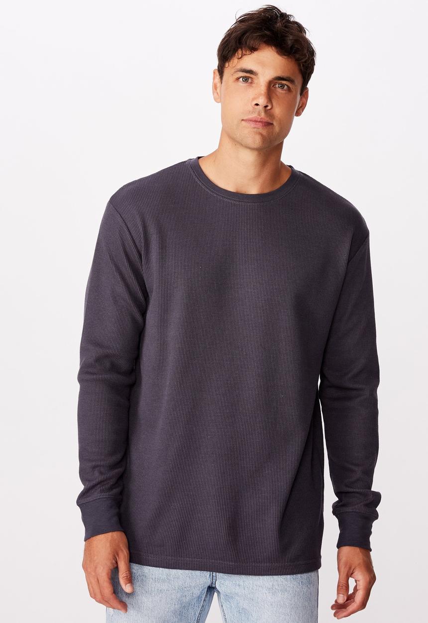 Cotton On - Waffle long sleeve T-shirt - late night blue
