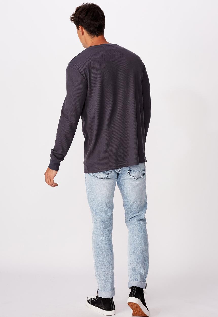 Cotton On - Waffle long sleeve T-shirt - late night blue
