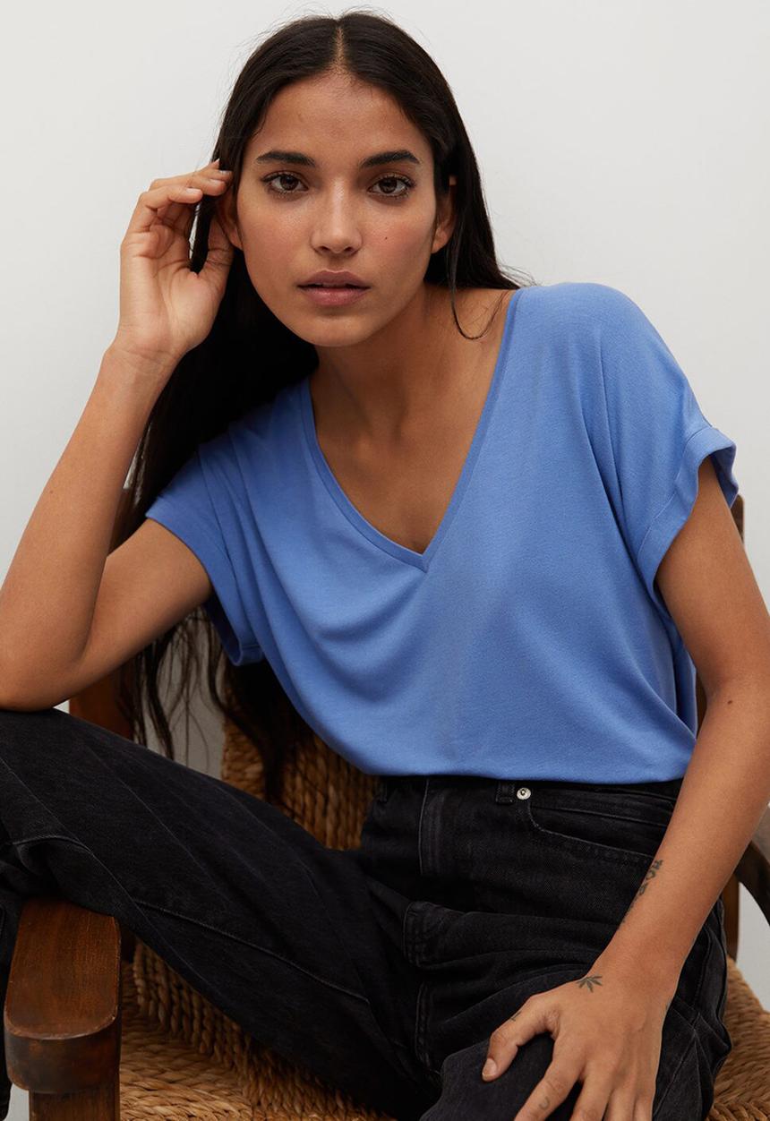 MANGO - T-shirt vispi - mid blue