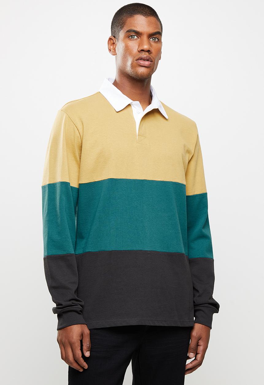 Cotton On - Rugby long sleeve polo - camel/dark teal/washed black weekday studios