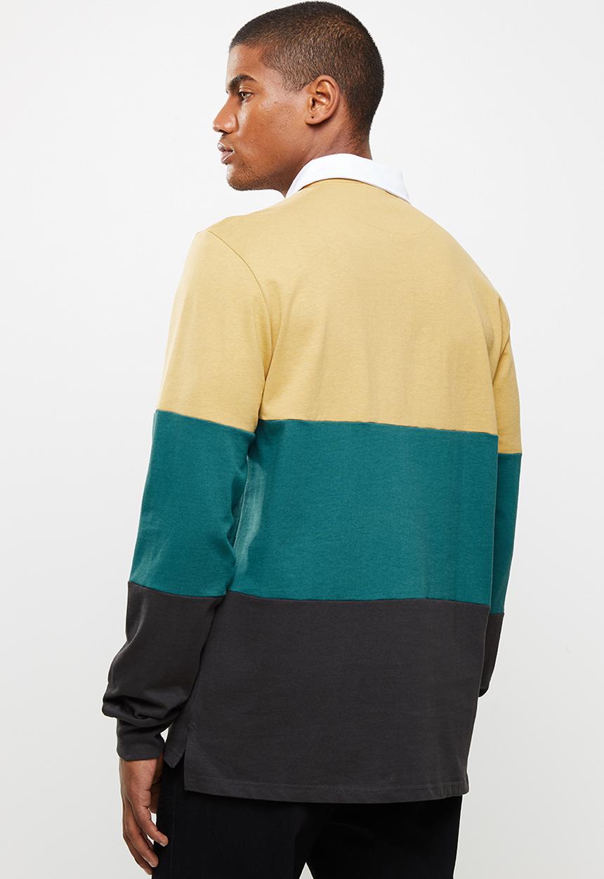 Cotton On - Rugby long sleeve polo - camel/dark teal/washed black weekday studios