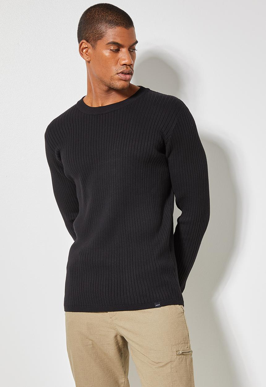 Superbalist - Slim fit ribbed crew neck knit - black