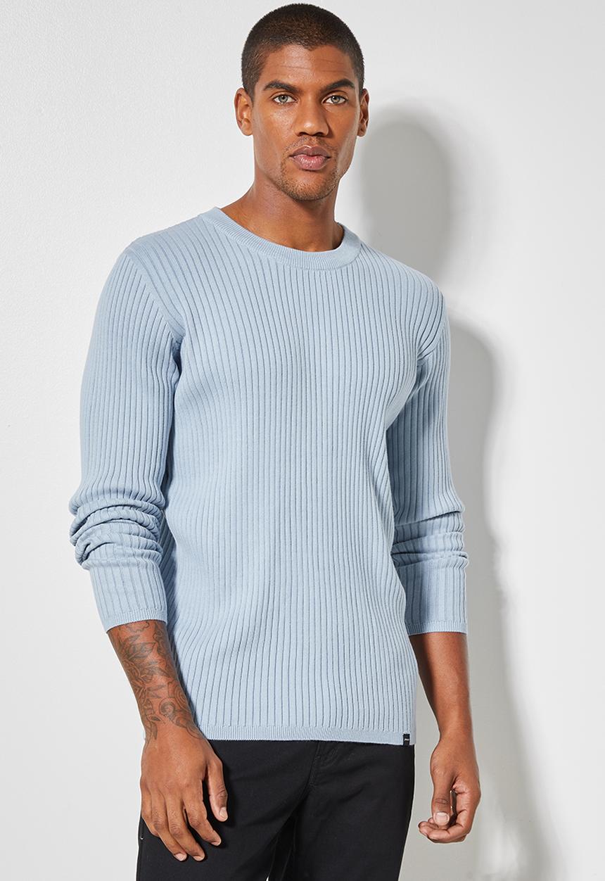 Superbalist - Slim fit ribbed crew neck knit - pale blue