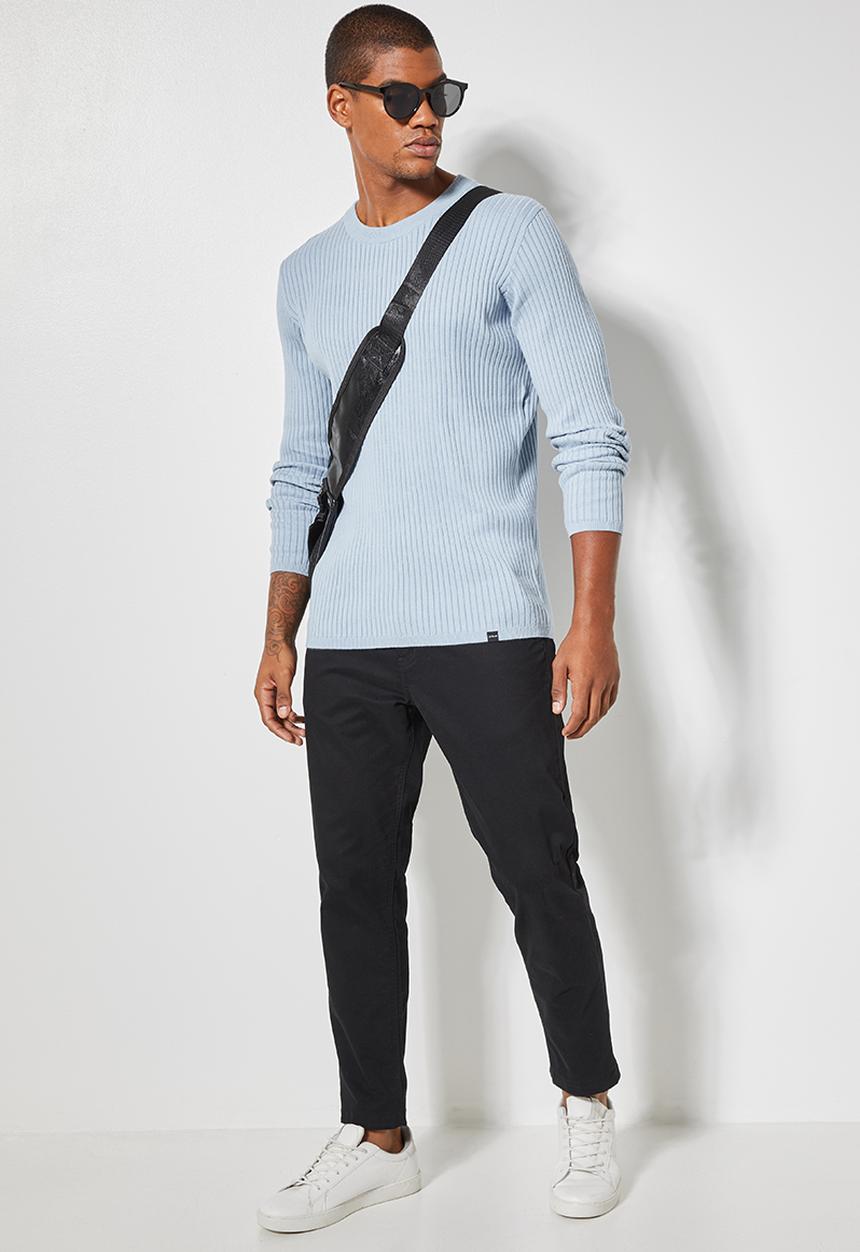 Superbalist - Slim fit ribbed crew neck knit - pale blue
