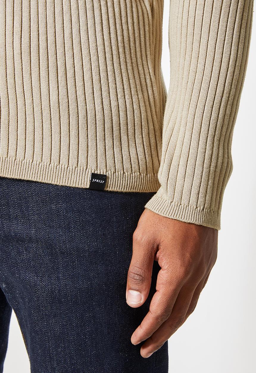 Superbalist - Slim fit ribbed crew neck knit - taupe