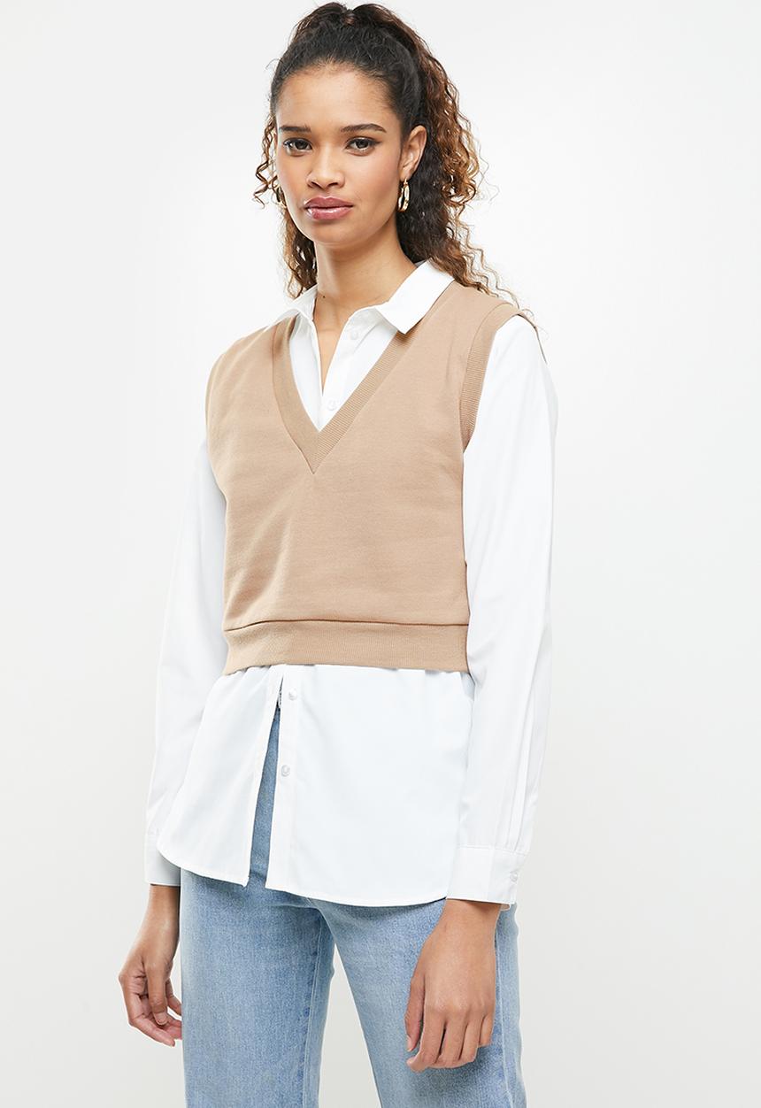 Blake - Sleeveless cropped vest - brown