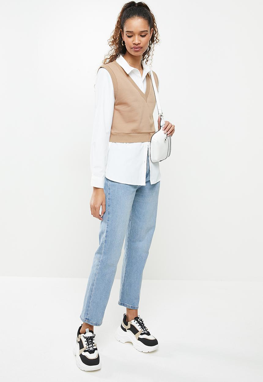 Blake - Sleeveless cropped vest - brown