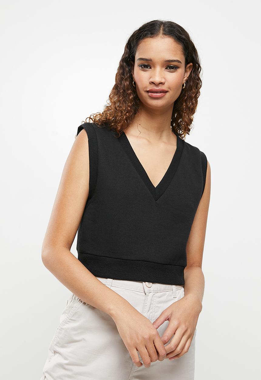 Blake - Sleeveless cropped vest - black