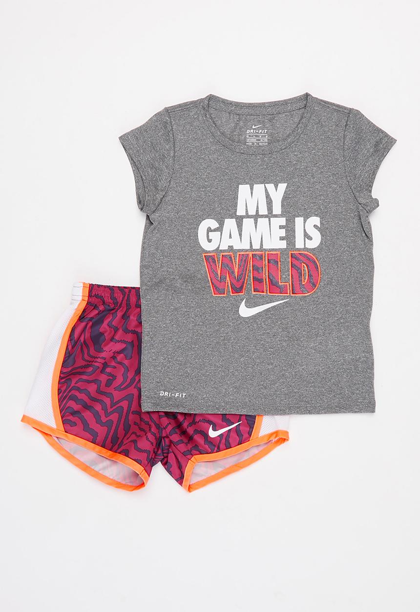 Nike - Nike girls electric zebra short set - grey & pink 