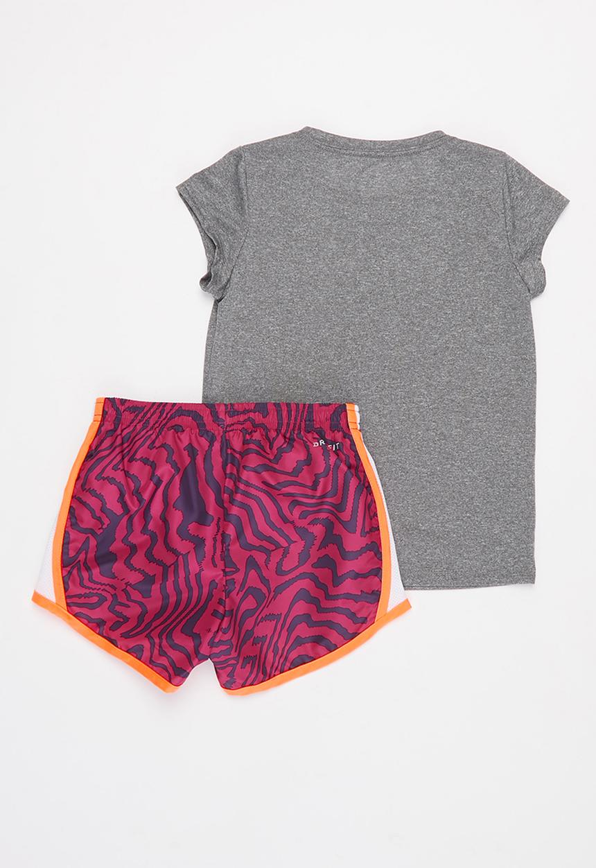 Nike - Nike girls electric zebra short set - grey & pink 