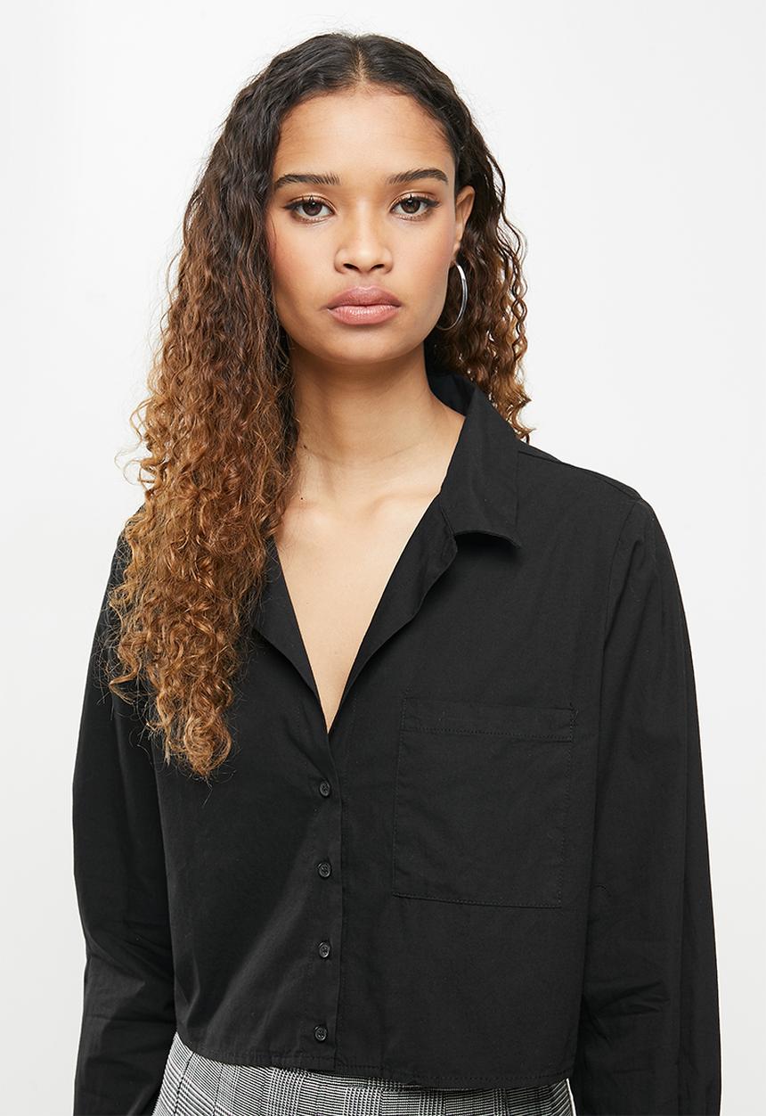 Cotton On - Cropped long sleeve shirt - black