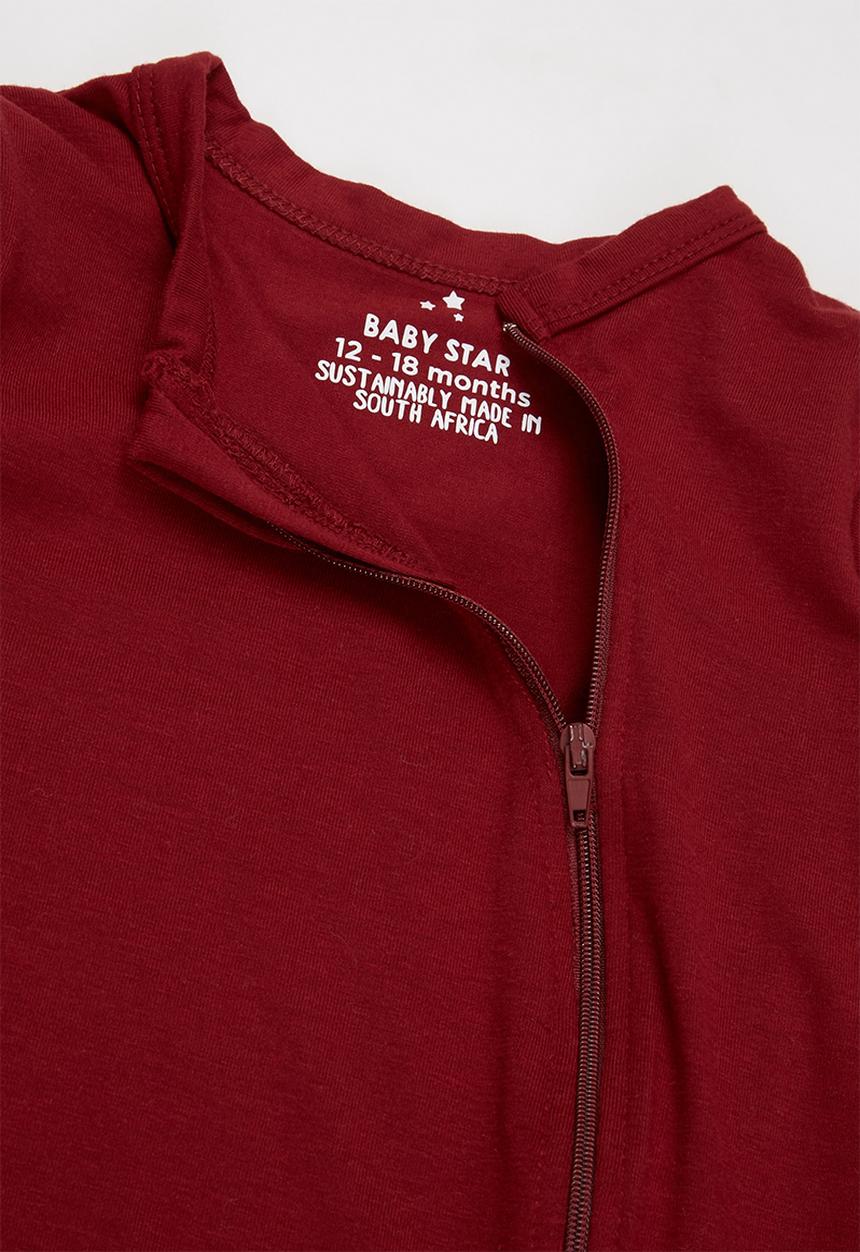Baby Star - Zip closure babygrow - burgundy