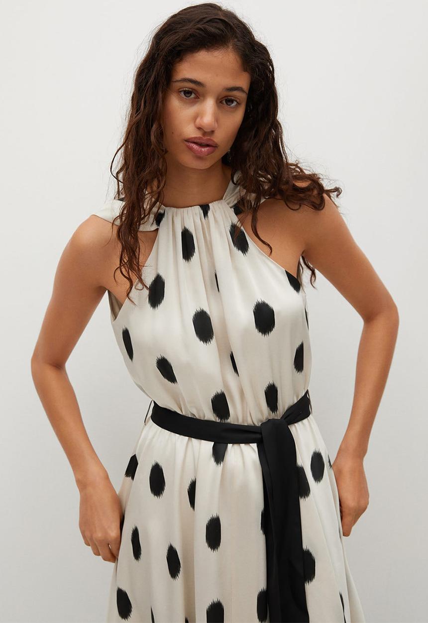 MANGO - Dress jazz - off white & black 