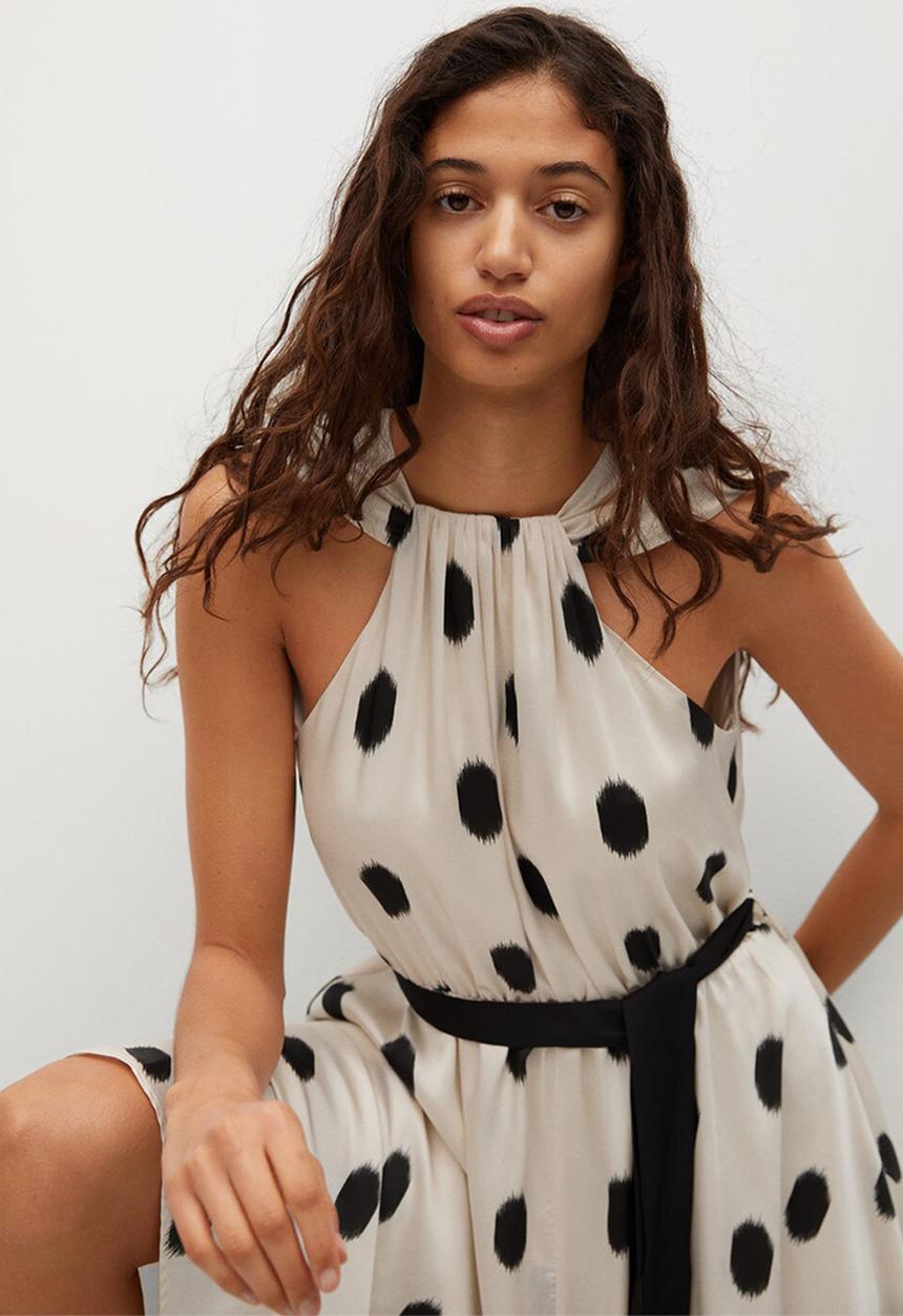 MANGO - Dress jazz - off white & black 
