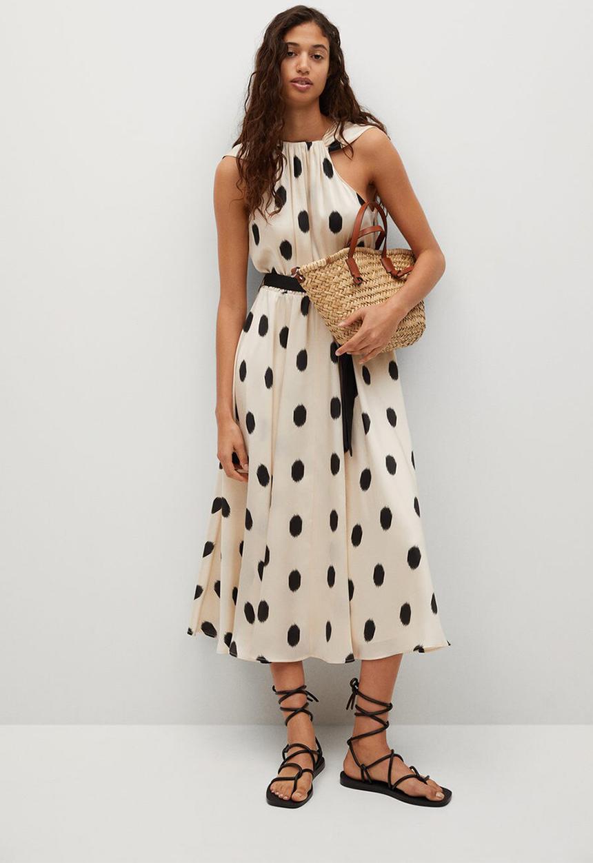 MANGO - Dress jazz - off white & black 
