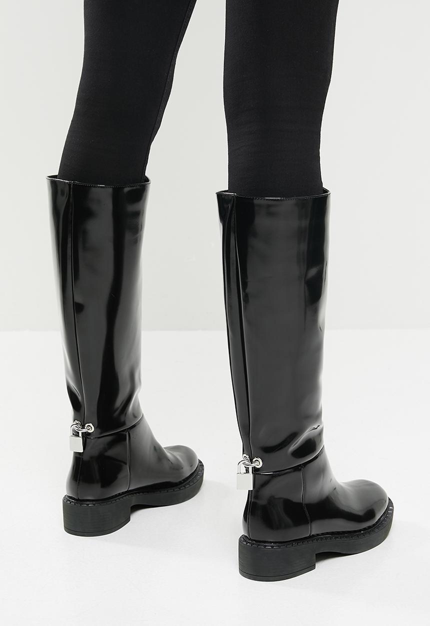Public Desire - Alias lock detail riding boot - black