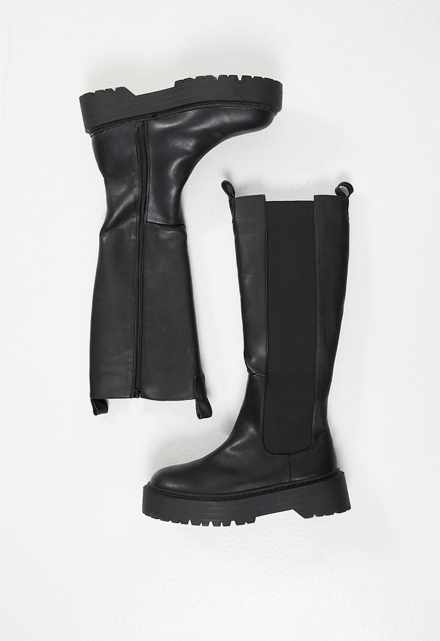 Public Desire - Andi knee high chunky sole boot - black